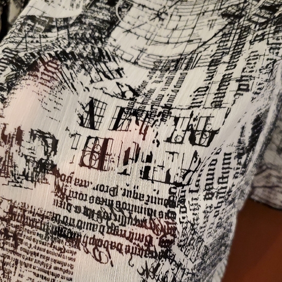 Christopher & Banks Black White Flowy Blouse Newspaper Print Cardigan Sheer Med. - Picture 13 of 16